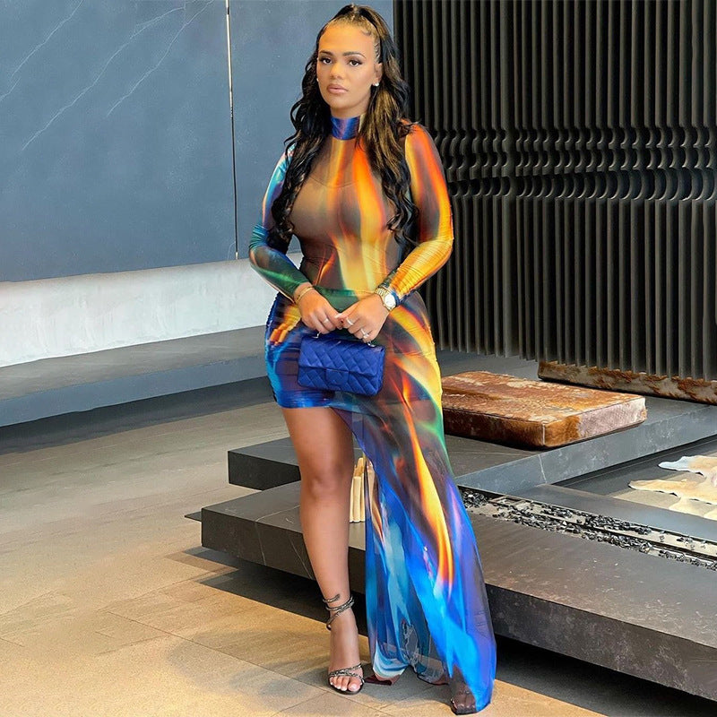 Classy Colorblock Patchwork Sheer Mesh Dress