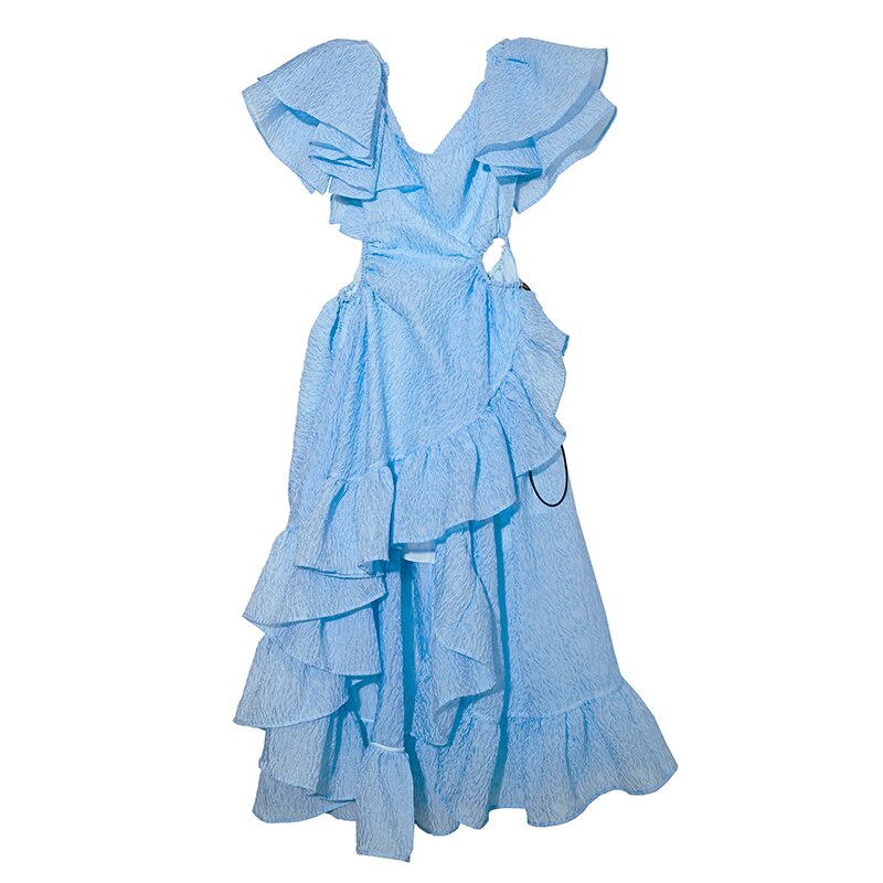 Classy Ruffles Irregular Hollow Out Dress