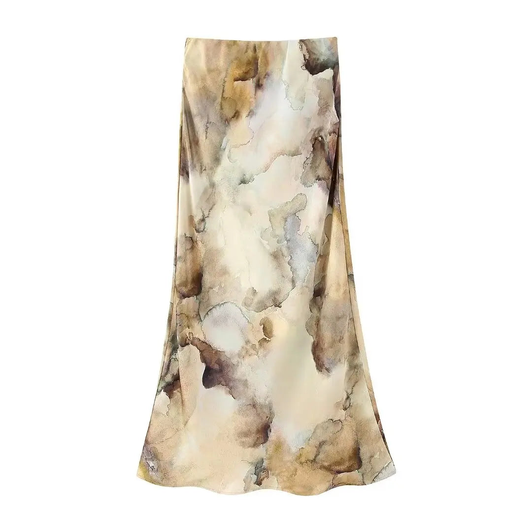 Classy Tie Dye Printed Satin Blouse Midi Coordinates