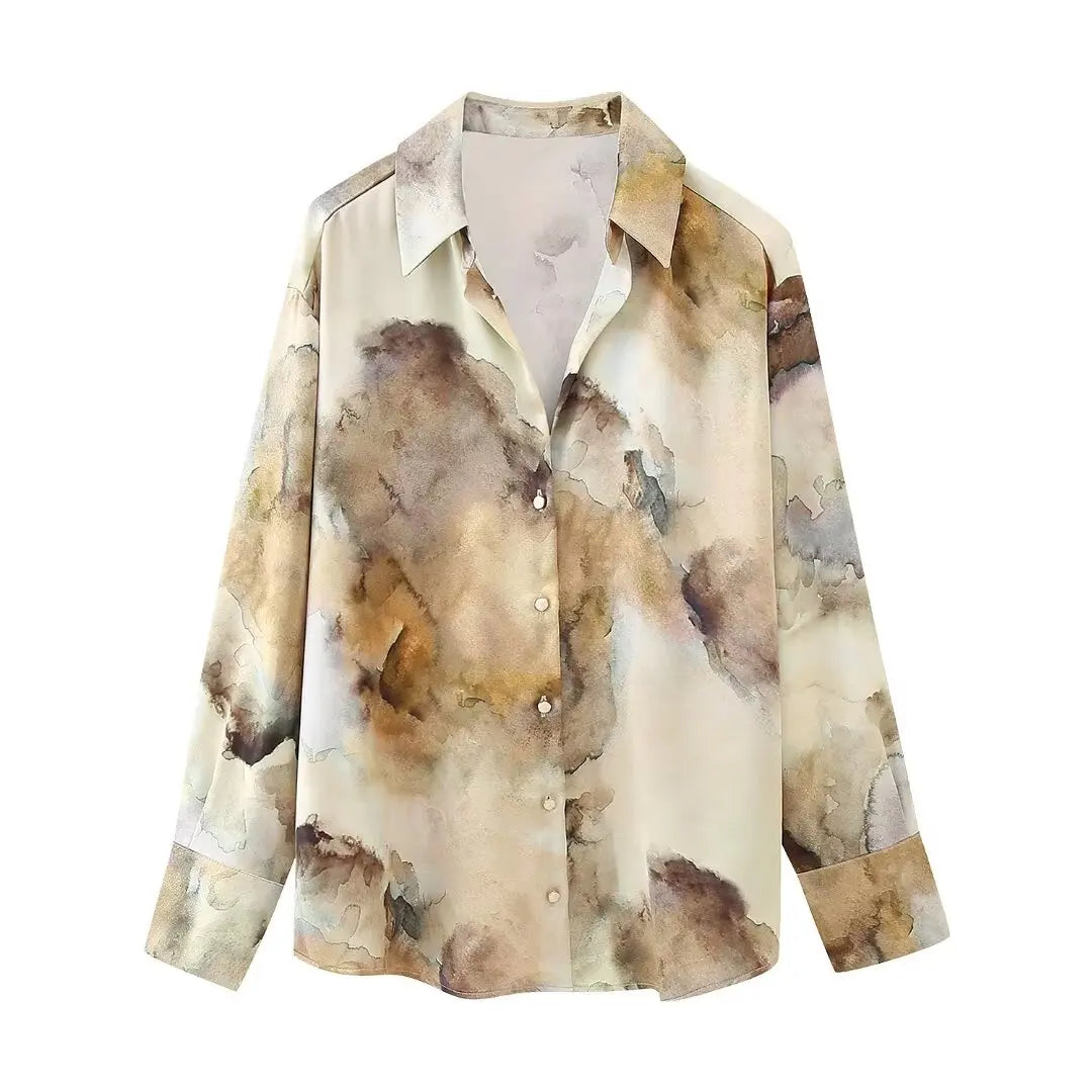 Classy Tie Dye Printed Satin Blouse Midi Coordinates