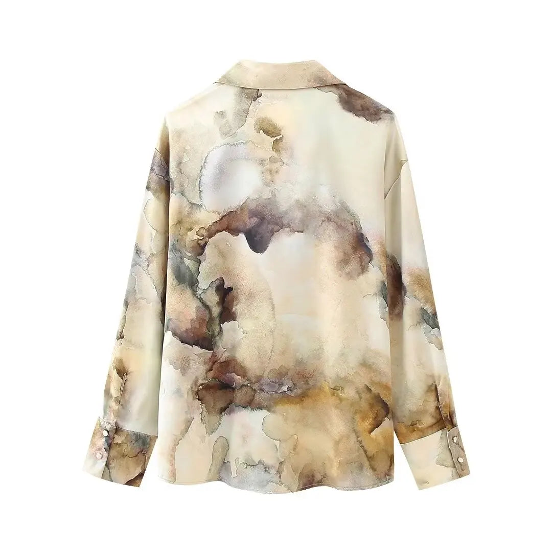 Classy Tie Dye Printed Satin Blouse Midi Coordinates