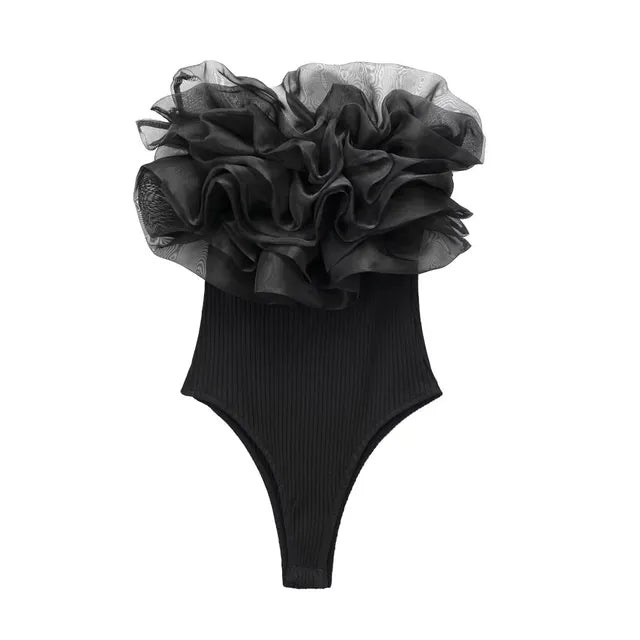 Classy Organza Ruffle Rib Knit Bodysuits