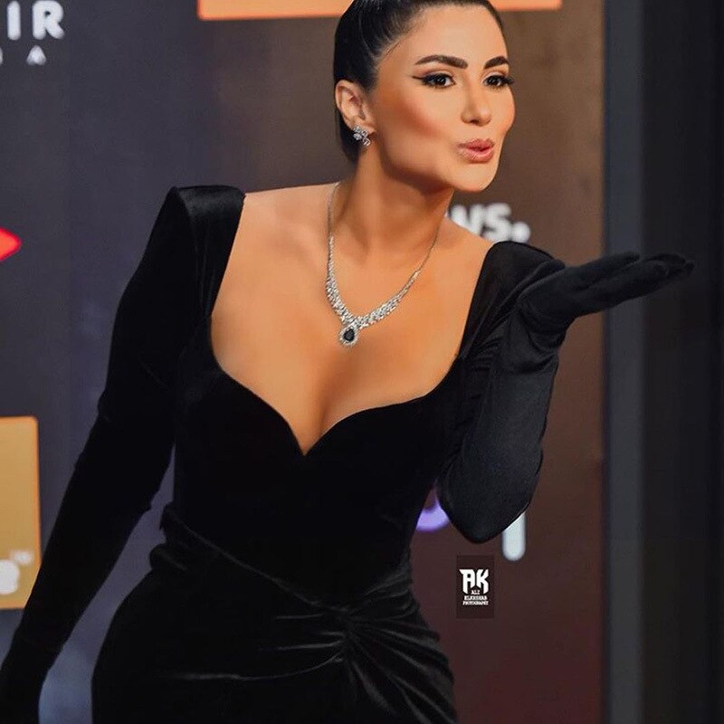 Black Velvet Sexy Split Dress