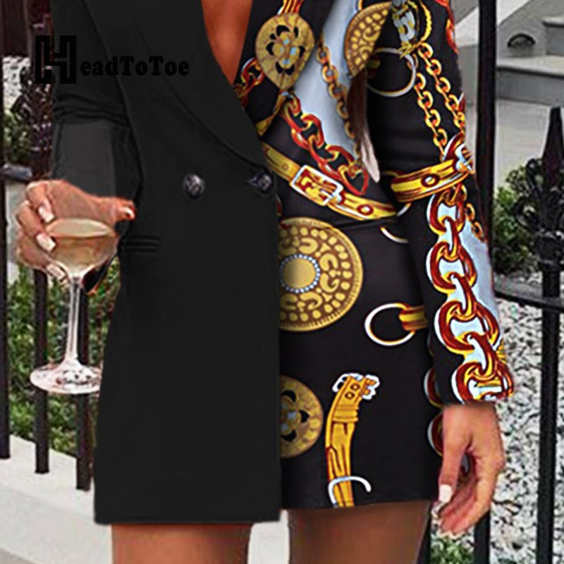 Chain Print Long Sleeve Blazer Dress