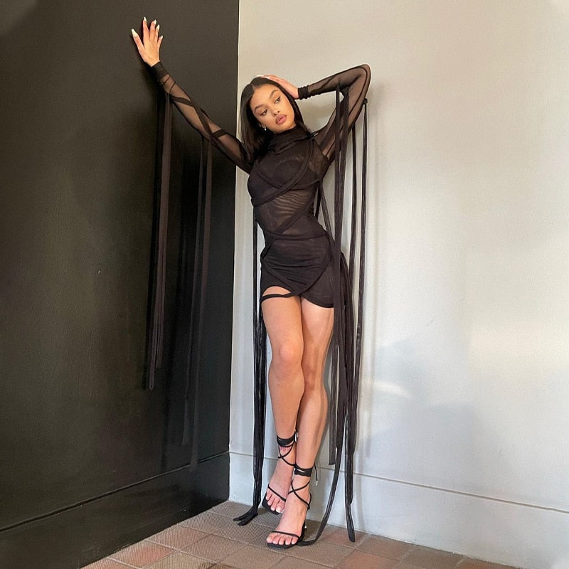 The Mesh Lace Up Dress