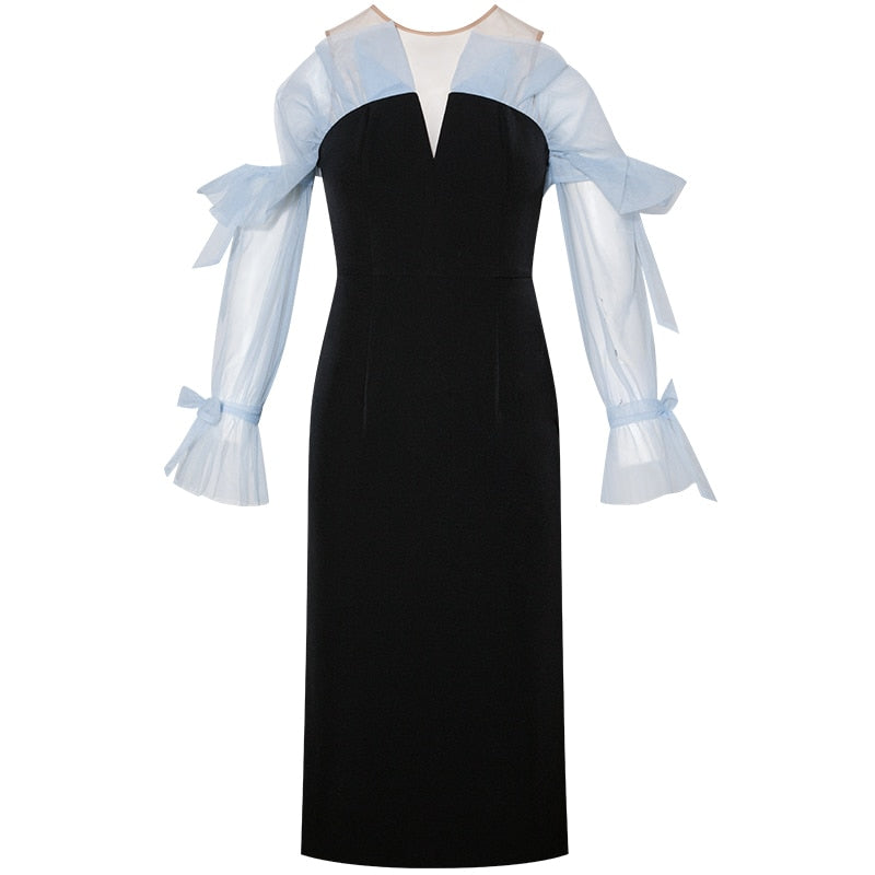 Black Dress V-neck Three Quarter Sleeves