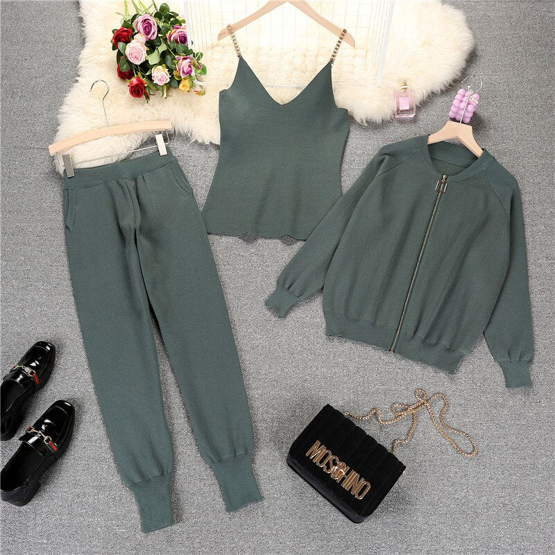 Winter Knitted Vest Zipper 3 piece set
