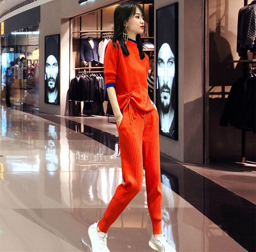 Green Knitted Sweater Trousers Suits