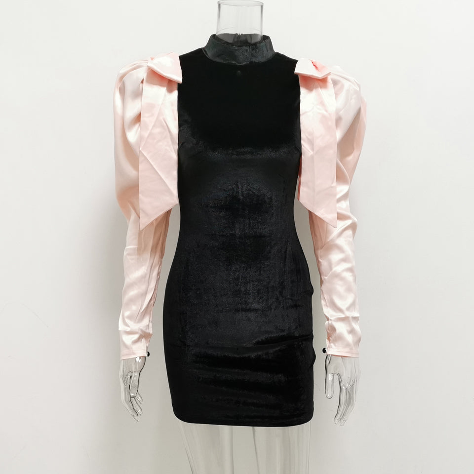 Elegant Velvet Puff Sleeve Dress