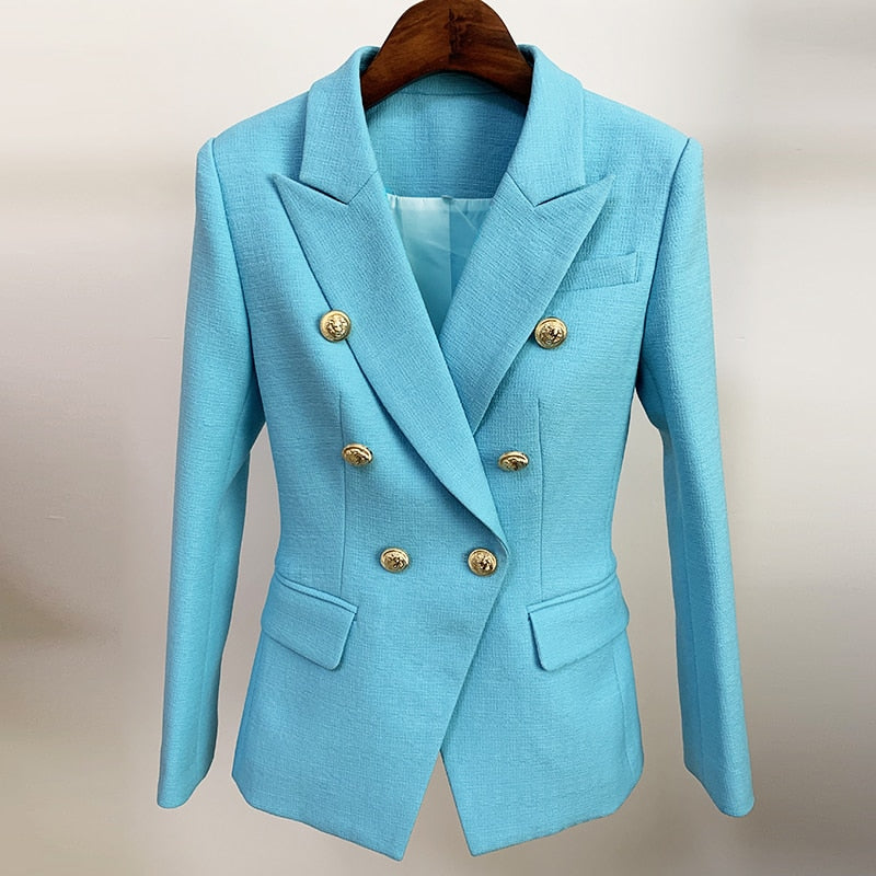 Classic Lion Buttons Double Breasted Slim Fitting Blazer