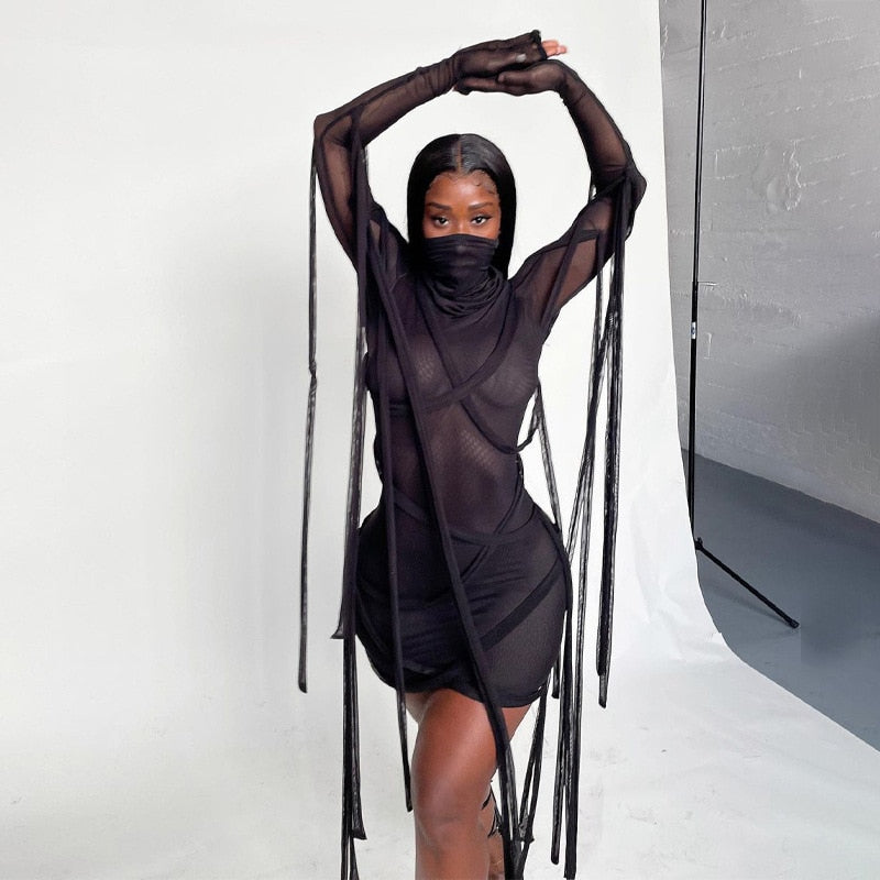 The Mesh Lace Up Dress