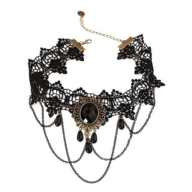 Gothic Chokers Crystal Black Lace