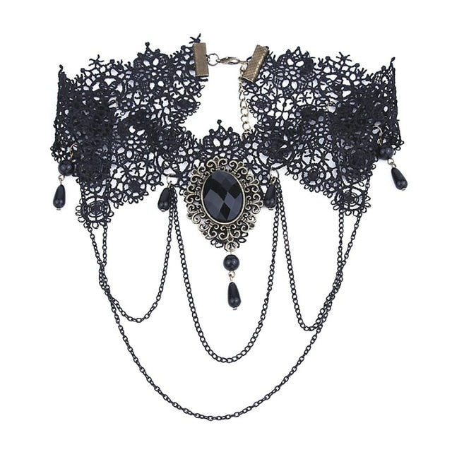 Gothic Chokers Crystal Black Lace