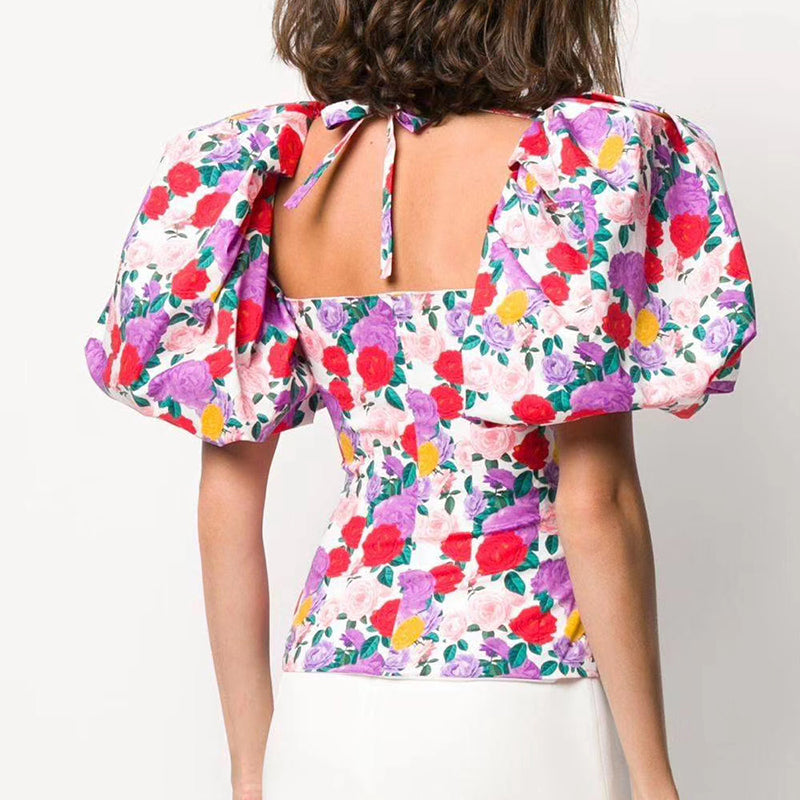 Summer Women's Square Collar Lantern Short Sleeve