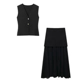 Classy 2 Piece Set V-Neck Sleeveless Button Knitted Vest