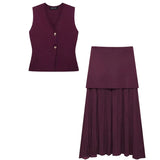 Classy 2 Piece Set V-Neck Sleeveless Button Knitted Vest