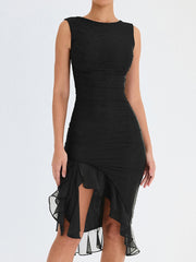 Classy Ruched Ruffle Dress