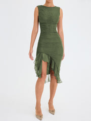 Classy Ruched Ruffle Dress