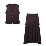 Classy 2 Piece Set V-Neck Sleeveless Button Knitted Vest