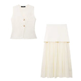 Classy 2 Piece Set V-Neck Sleeveless Button Knitted Vest