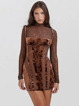 Sexy Lace Velvet Patchwork Mini Dress