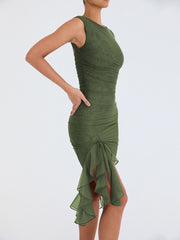 Classy Ruched Ruffle Dress