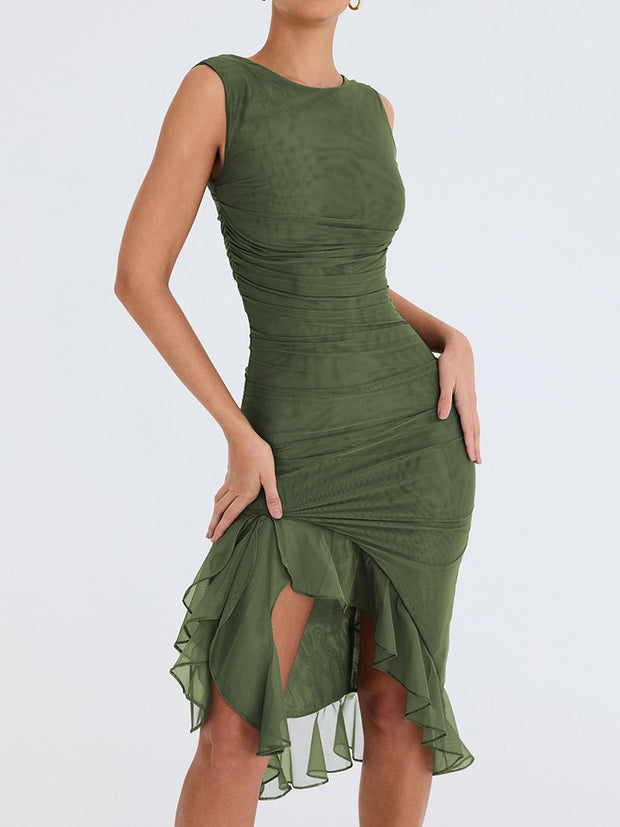 Classy Ruched Ruffle Dress