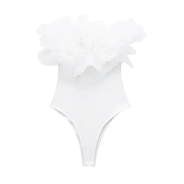 Classy Organza Ruffle Rib Knit Bodysuits