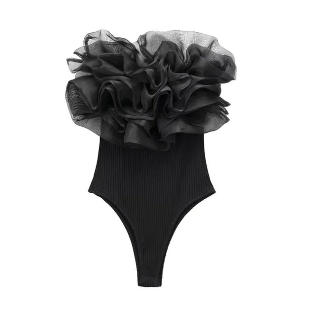 Classy Organza Ruffle Rib Knit Bodysuits
