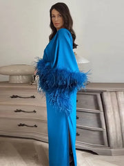 Classy One Shoulder Feather Dress
