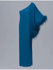 Classy One Shoulder Feather Dress