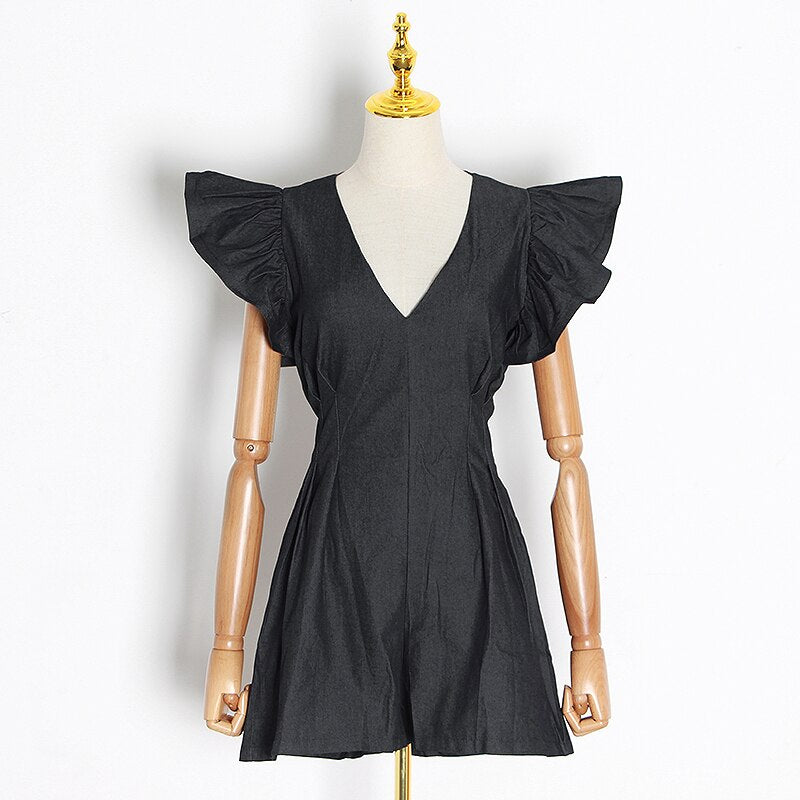 Black Ruffle Sleeve Playsuit