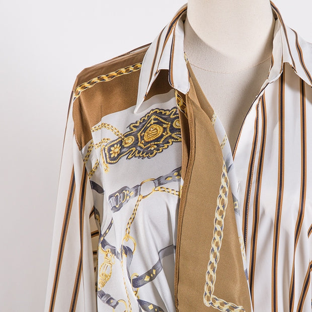 Lapel Long Sleeve Striped Shir