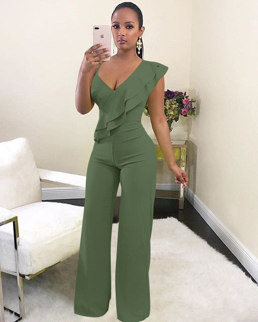 One Shoulder Ruffles Jumpsuit