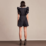 Black Ruffle Sleeve Playsuit