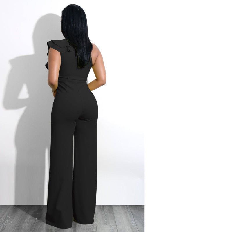 One Shoulder Ruffles Jumpsuit