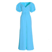 Lantern Sleeve Cropped Top & High Waist Wide Leg Flare
