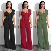 One Shoulder Ruffles Jumpsuit
