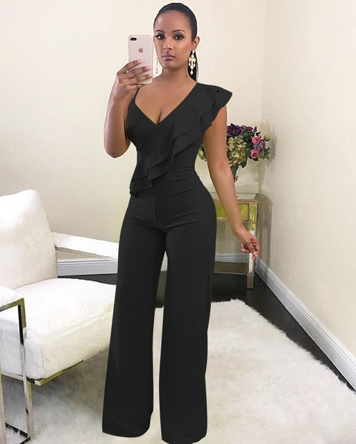 One Shoulder Ruffles Jumpsuit