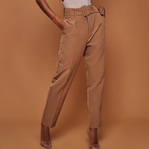 Casual High Waist Autumn Belted Straight Leg trousers