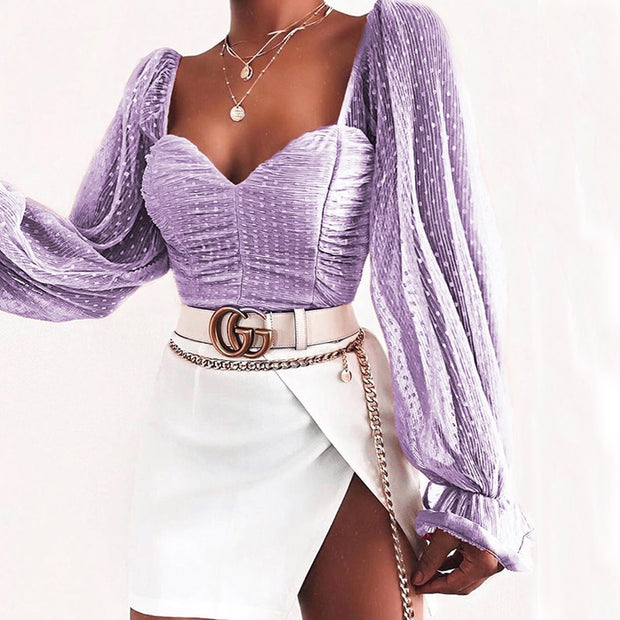 Mesh Sweetheart  Ruched Blouse
