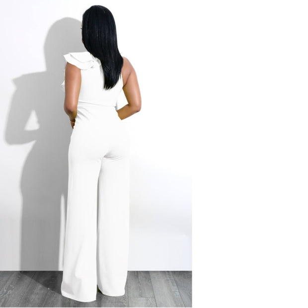 One Shoulder Ruffles Jumpsuit