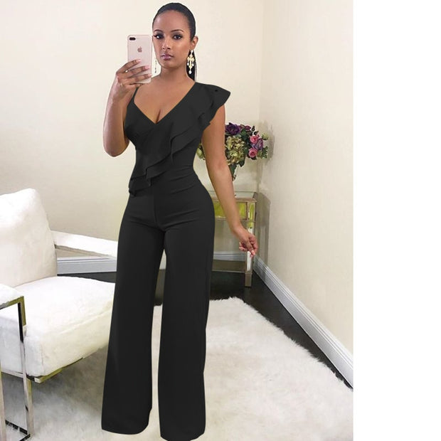 One Shoulder Ruffles Jumpsuit