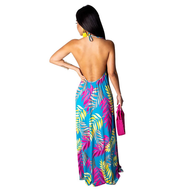 Floral Print Summer Boho Maxi Dress With Headscarf
