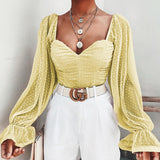Mesh Sweetheart  Ruched Blouse