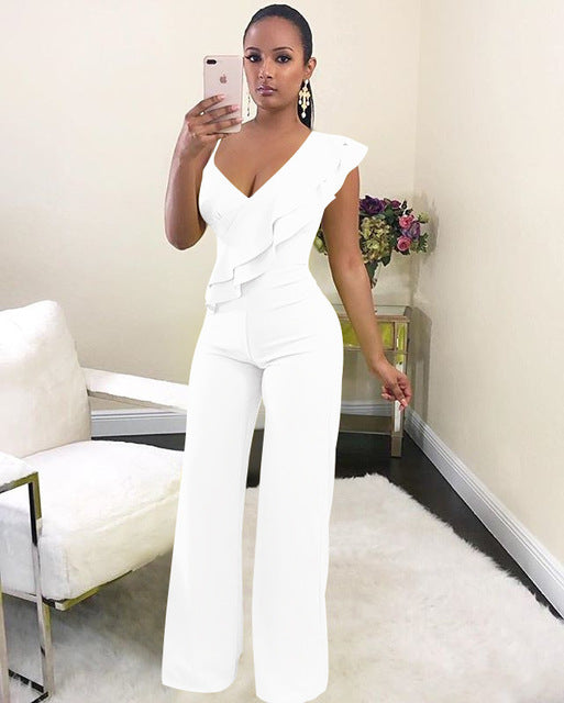 One Shoulder Ruffles Jumpsuit