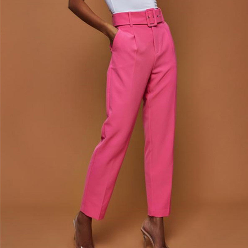 Casual High Waist Autumn Belted Straight Leg trousers