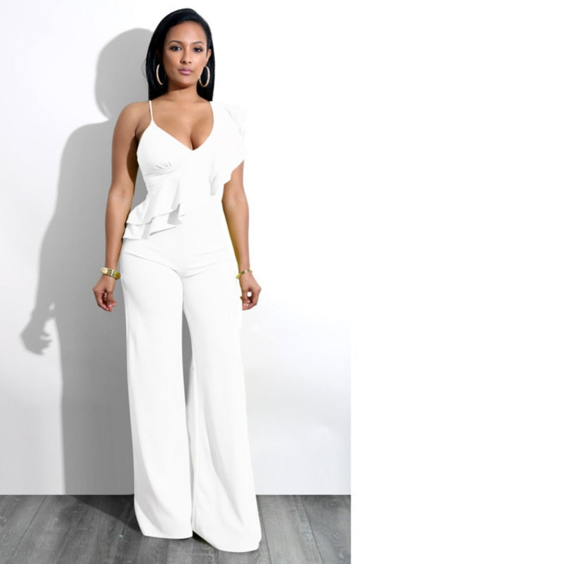 One Shoulder Ruffles Jumpsuit