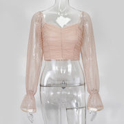 Mesh Sweetheart  Ruched Blouse