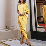 Elegant One Shoulder Long  satin Dress
